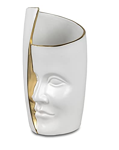 30cm weiß champagner gold Keramik Formano Deko Vase GOLDWAVES oval H 